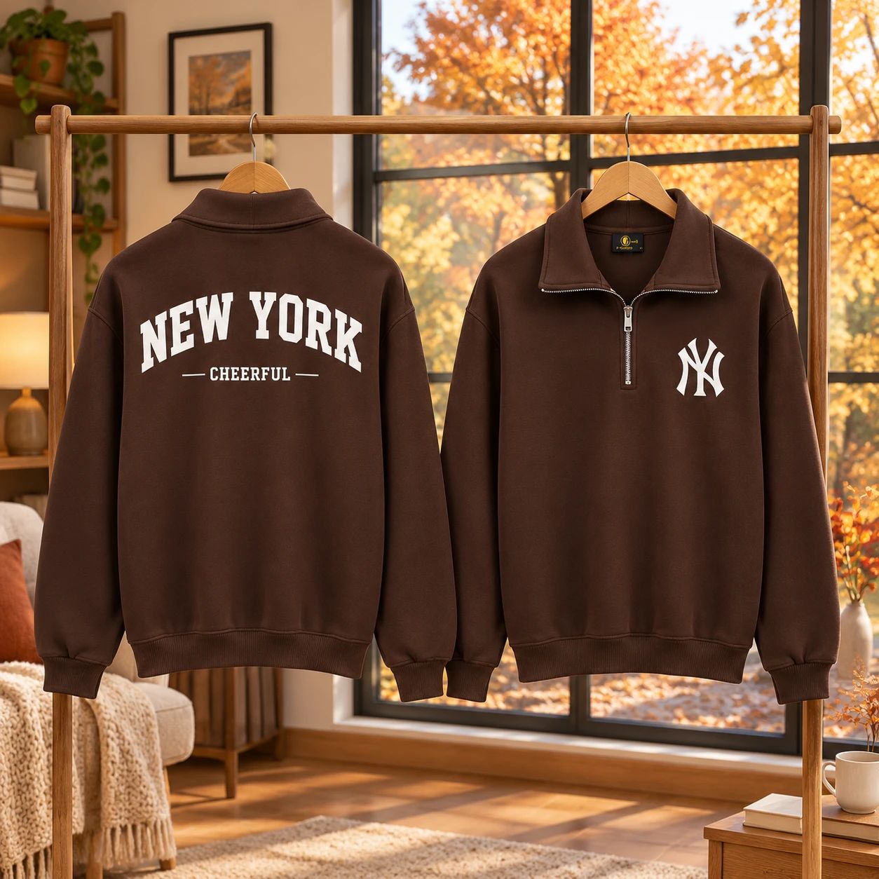 دورس نیم زیپ مردانه مدل NY-قهوه ای