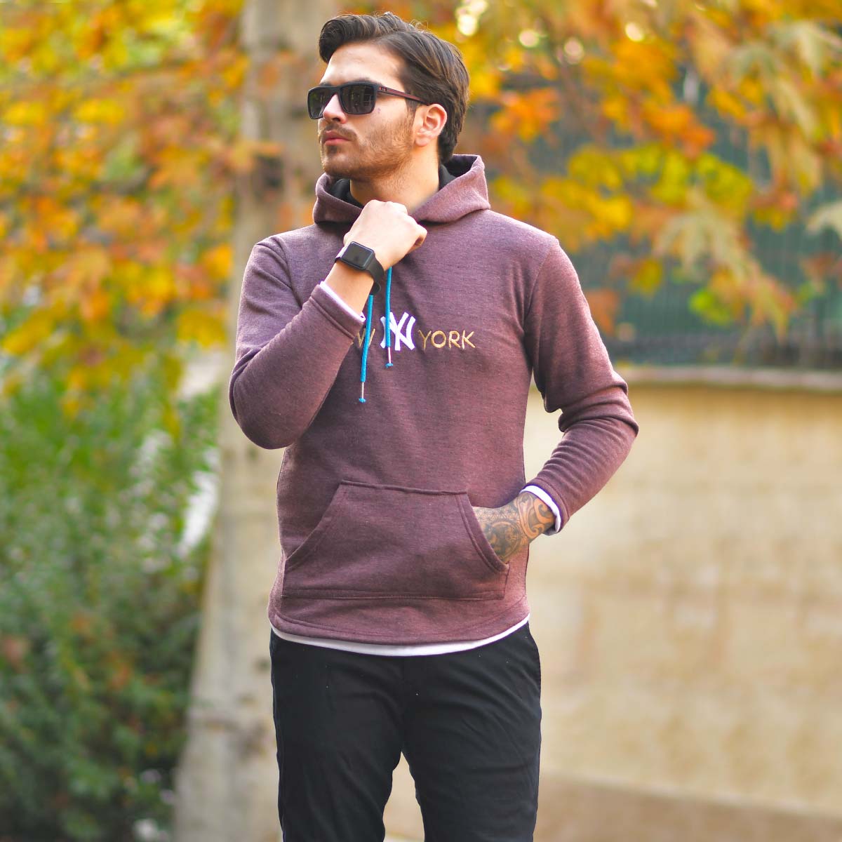 هودی مردانه مدل new york رنگ زرشکی