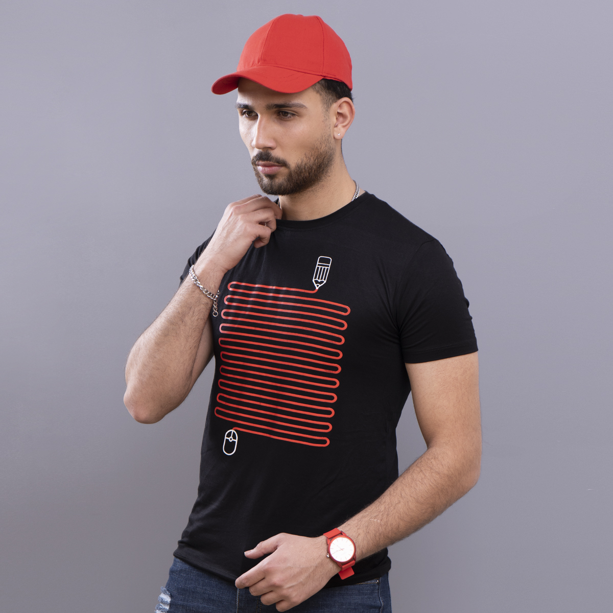 تيشرت مردانه طرح مداد (مشكي)