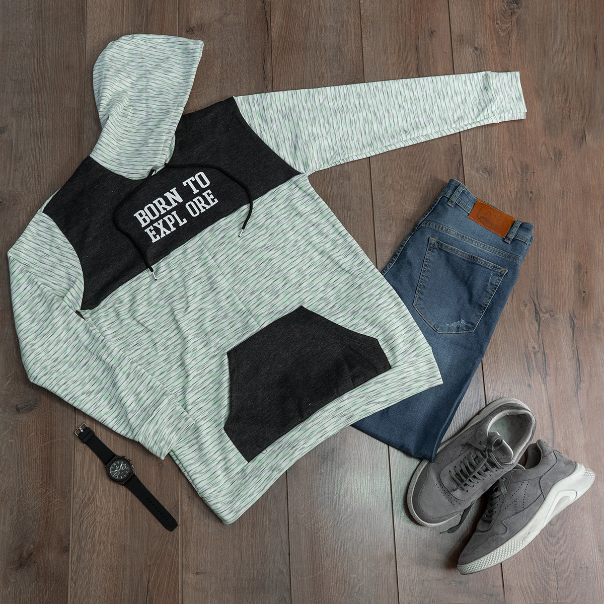 هودی رنگی دو تیکه مردانه مدل Born