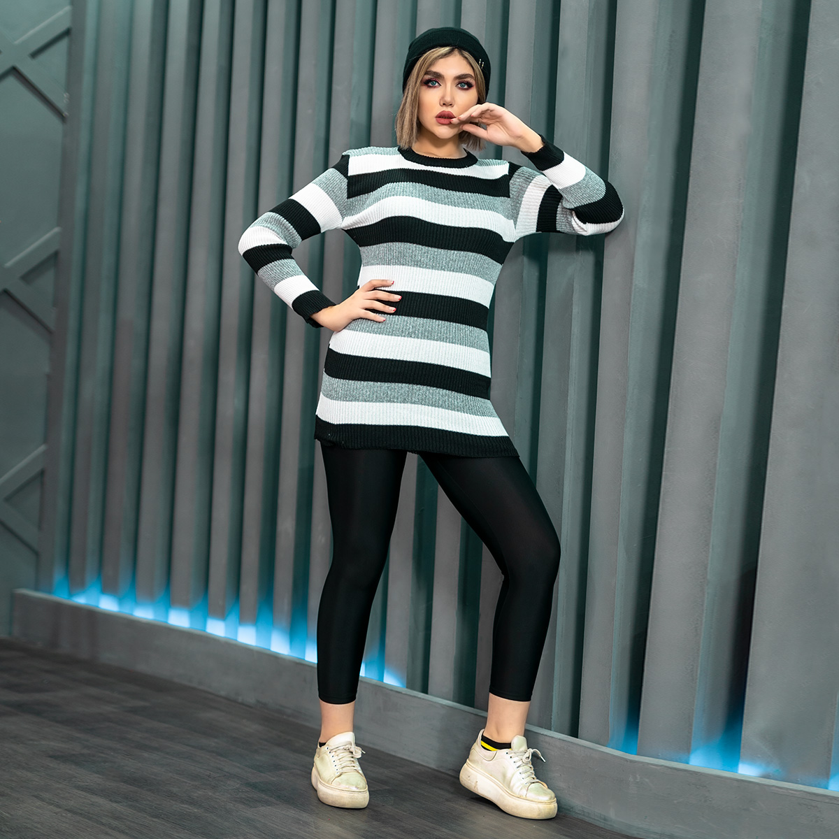 زیرسارافونی بافت دخترانه مدل sahel رنگ مشکی سفید