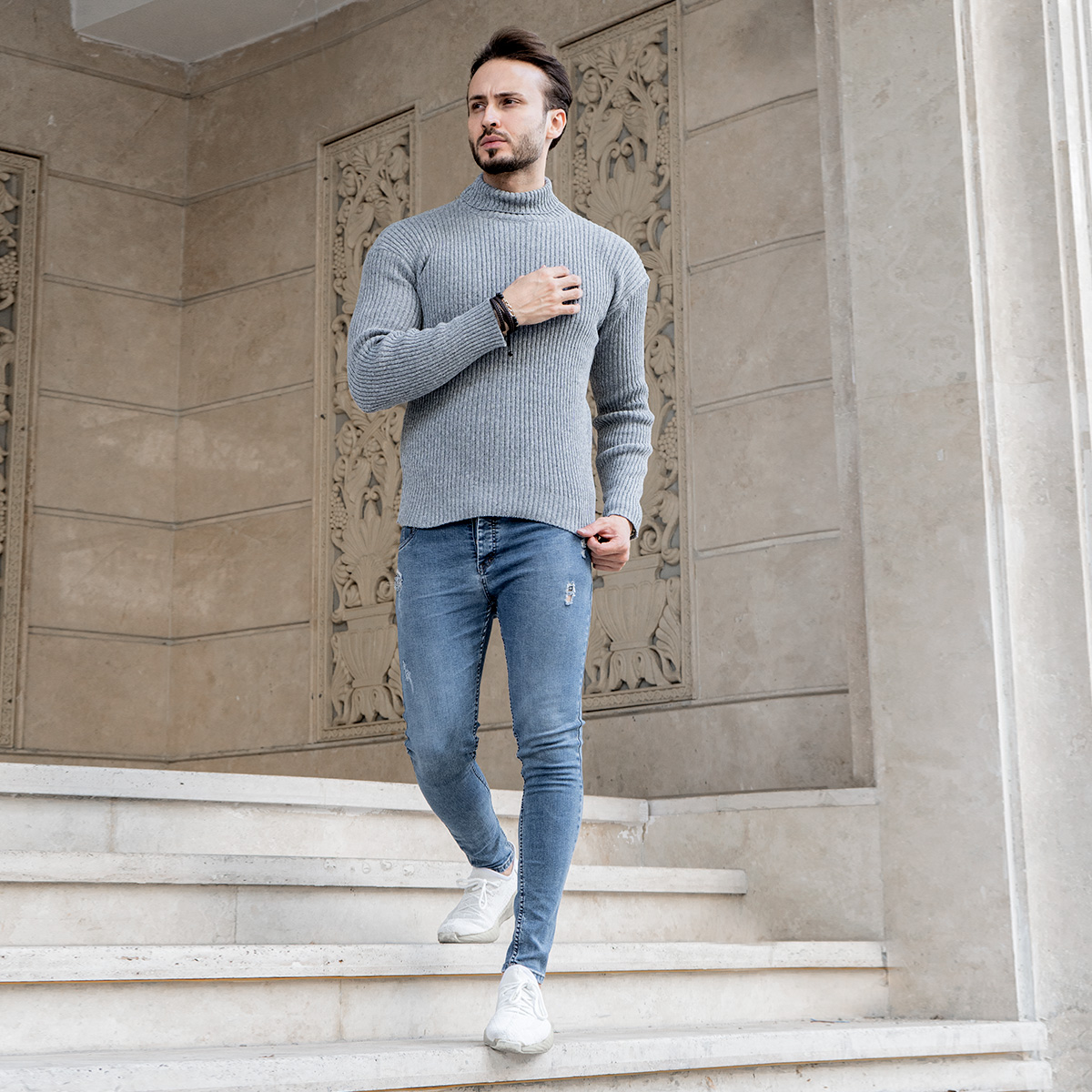 پلیور بافت یقه اسکی مردانه مدل arka