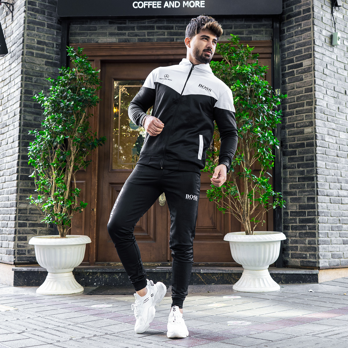 ست سوییشرت شلوار سفید مشکی مردانه مدلBoss