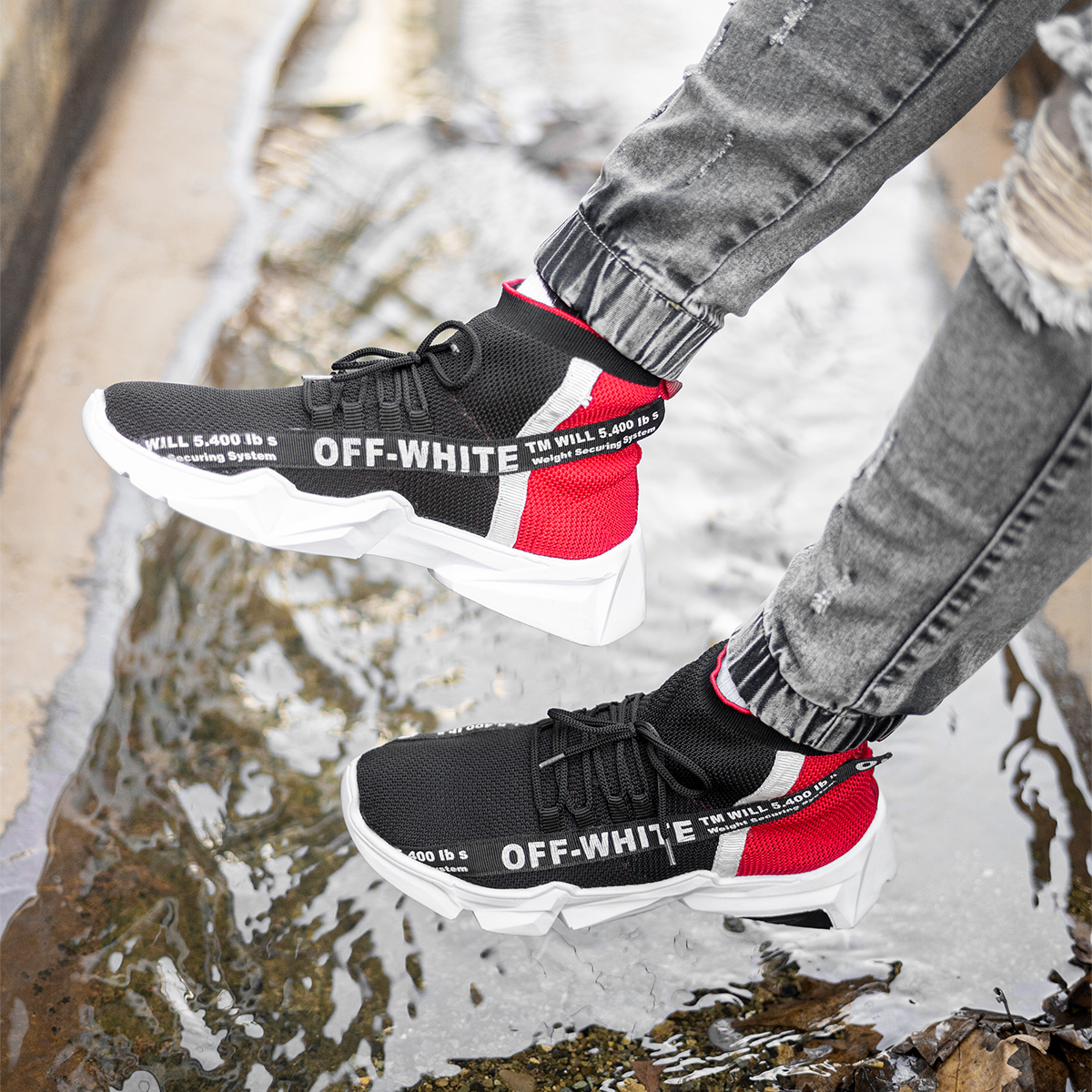 کفش ورزشی ساقدار مردانه مشکی قرمز مدلSasan