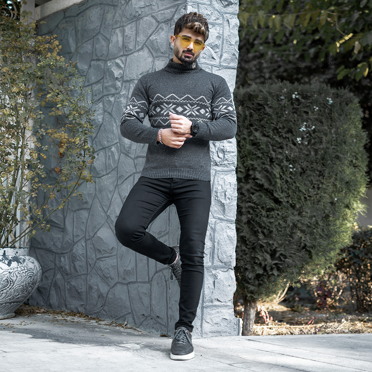 یقه اسکی مردانه ذغالی مدل Arja