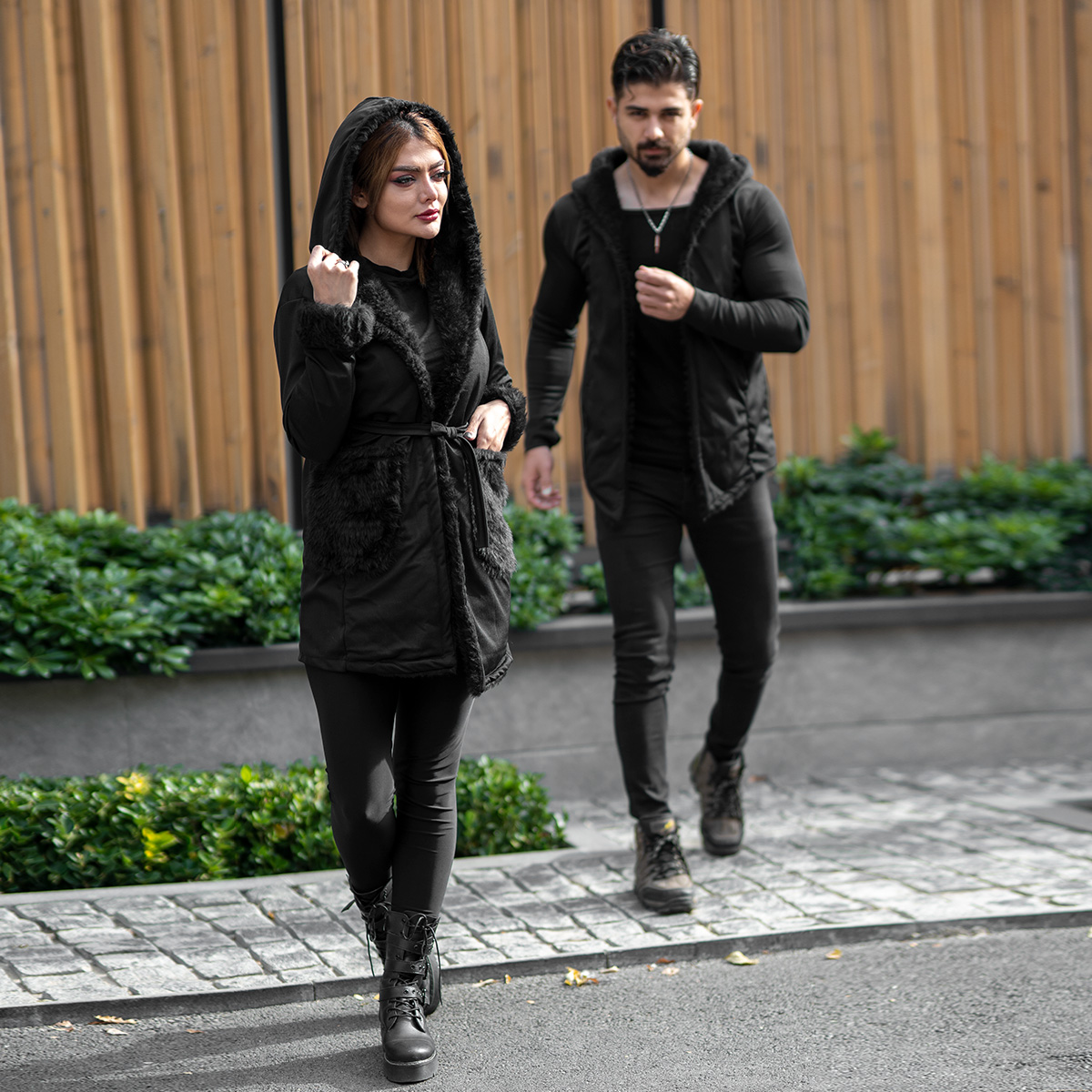 ست شنل مردانه و زنانه خزدار مشکی مدلnivo