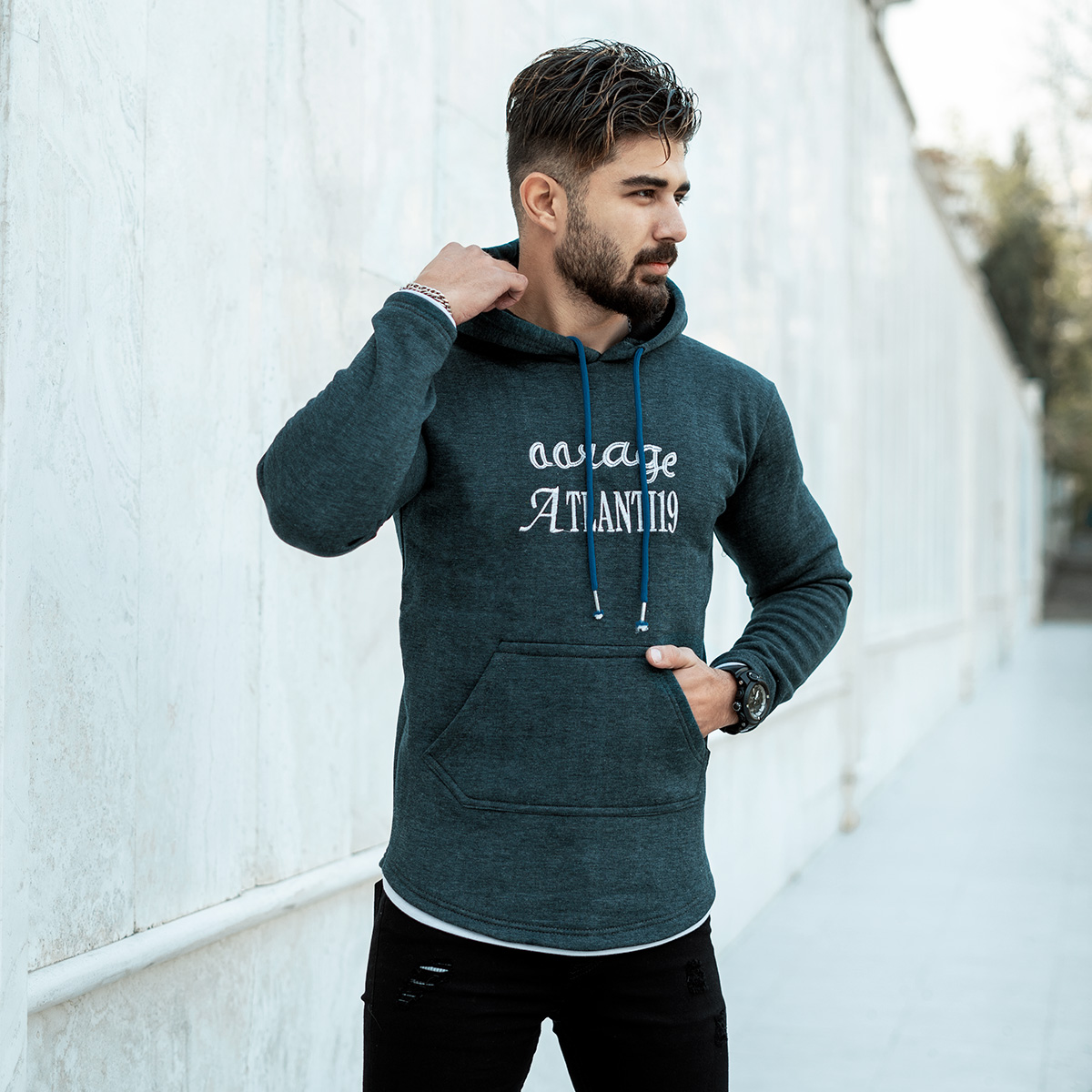 هودی سبز مردانه مدل Atlanti