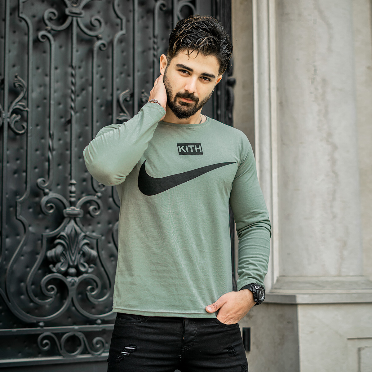 تیشرت آستین بلندمردانه Nike سبز مدل A77