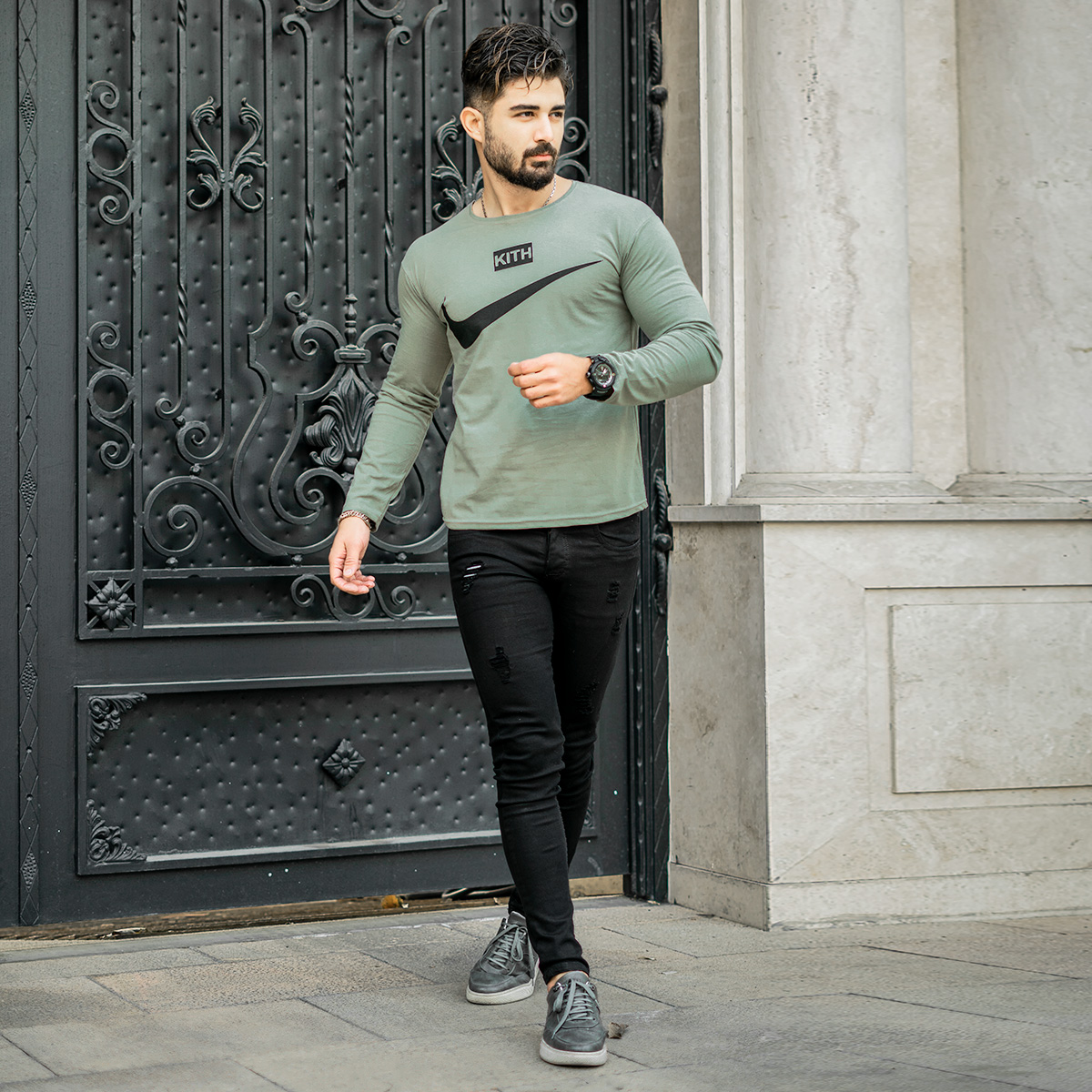 تیشرت آستین بلندمردانه Nike سبز مدل A77