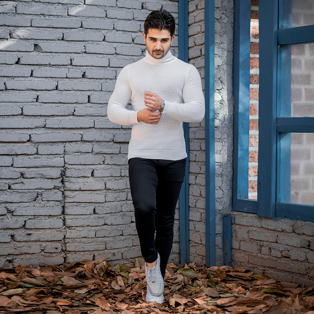 پلیور یقه اسکی مردانه سفید مدل Oktav
