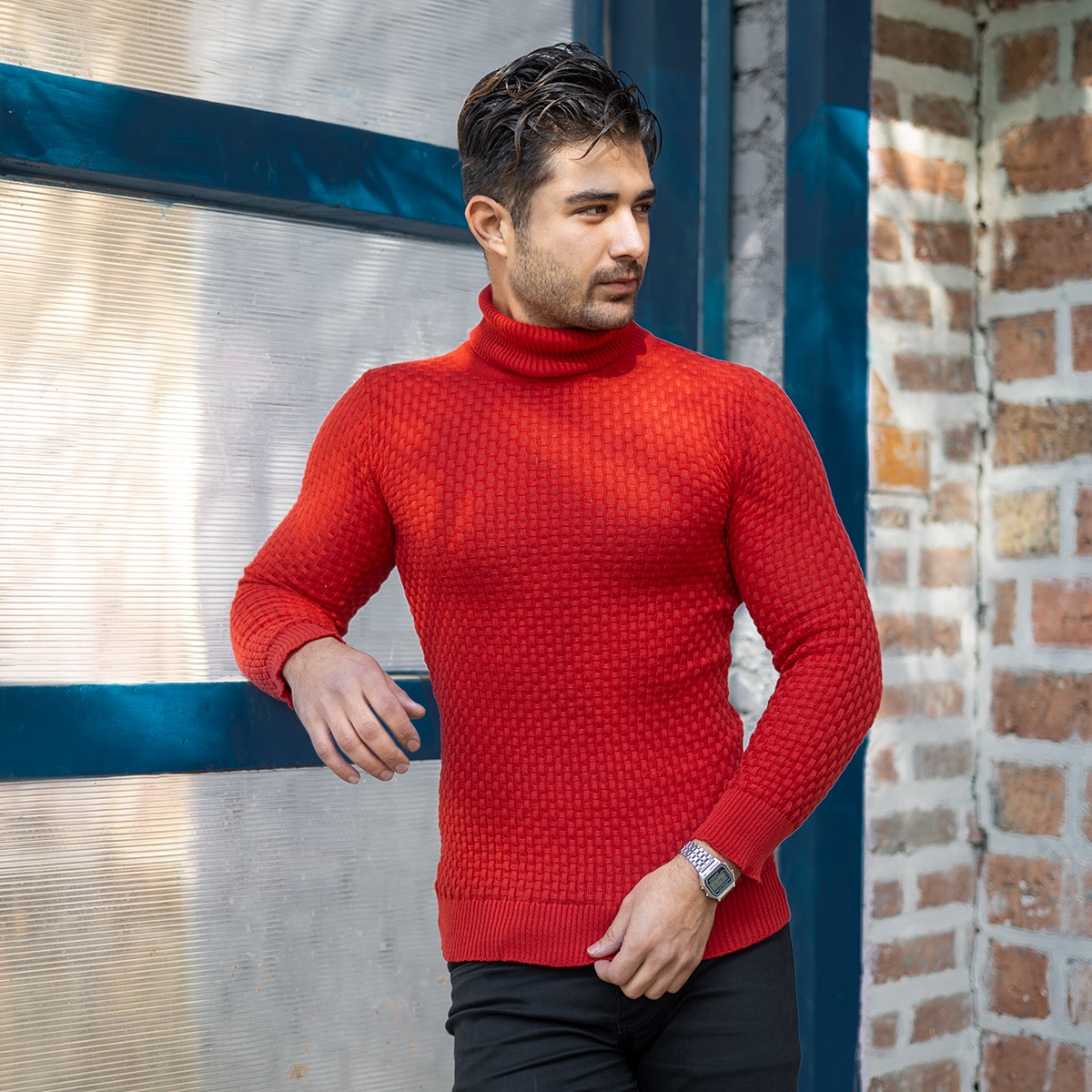 پلیور یقه اسکی مردانه قرمز مدل Oktav