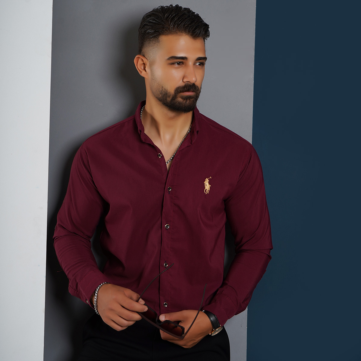 پیراهن مردانه زرشکی مدل VQ