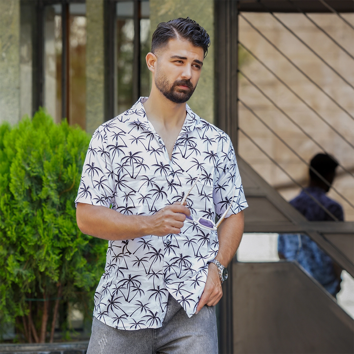 پیراهن هاوایی مردانه سفید مدل Nanti