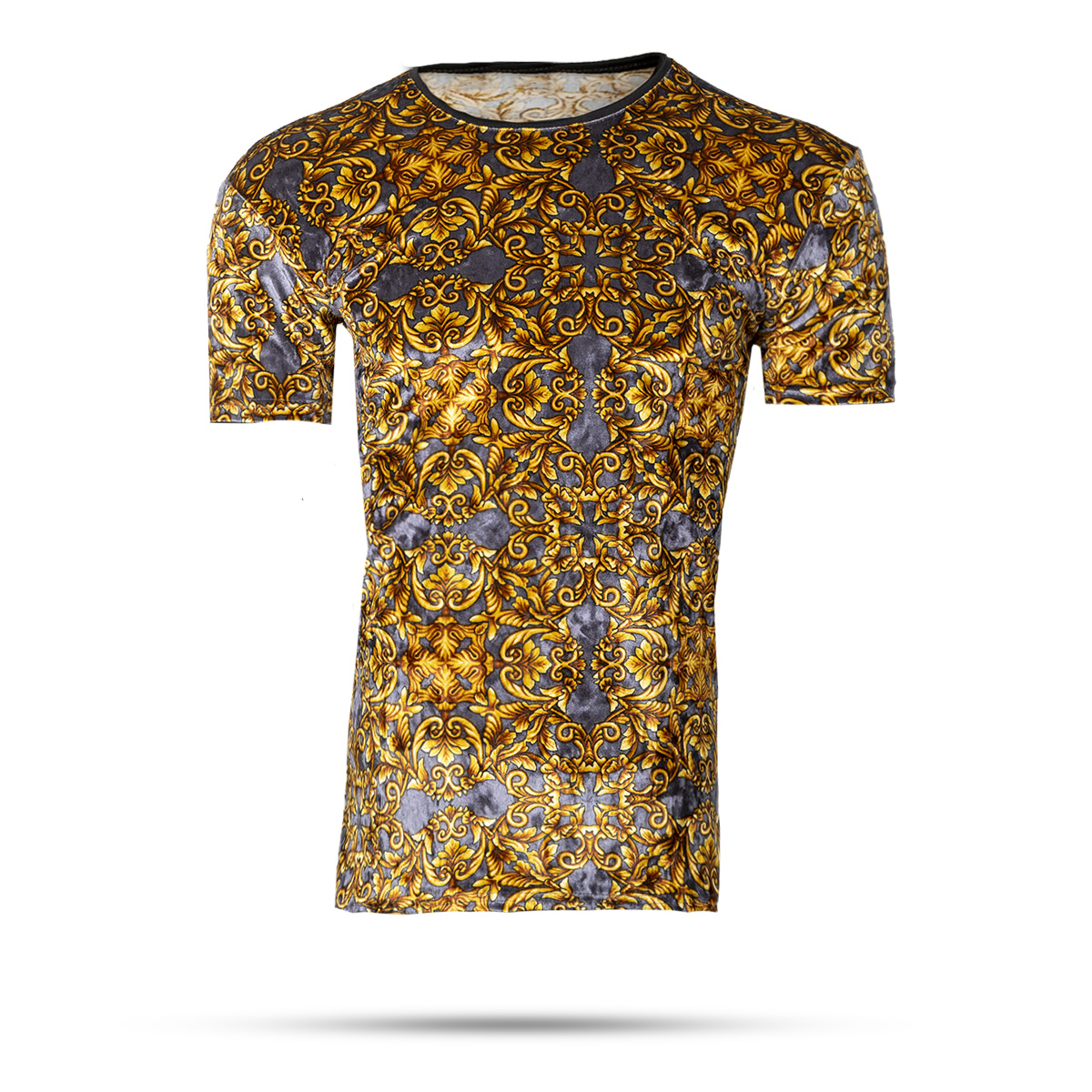 تیشرت مخمل طوسی طلایی مردانه مدلSilver