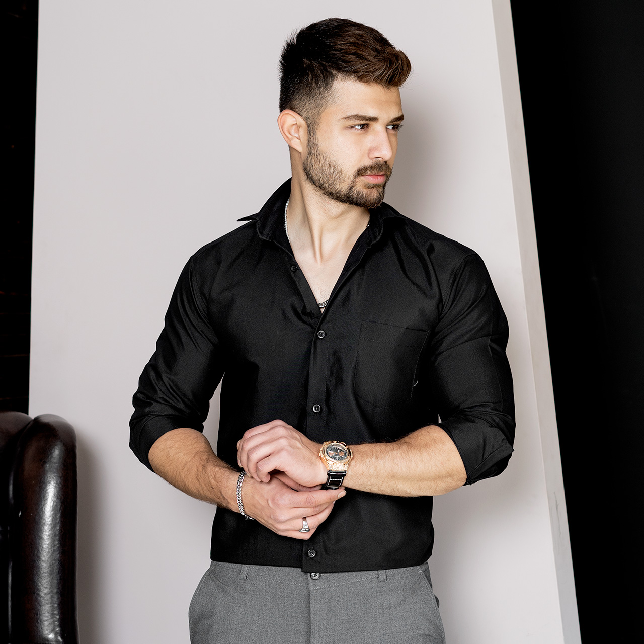 پیراهن مردانه مشکی مدل pelin