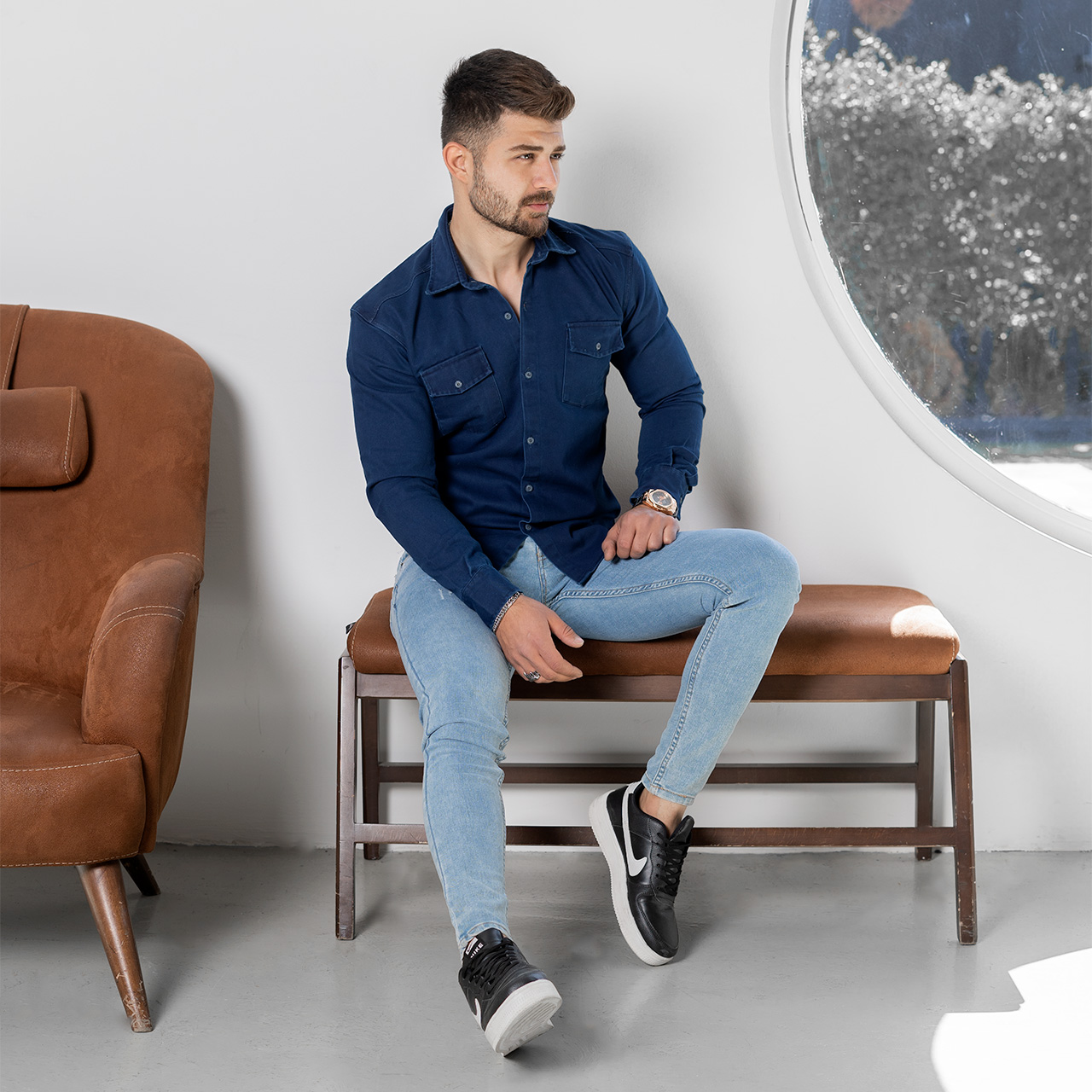 پیراهن مردانه سرمه ای مدل Opik