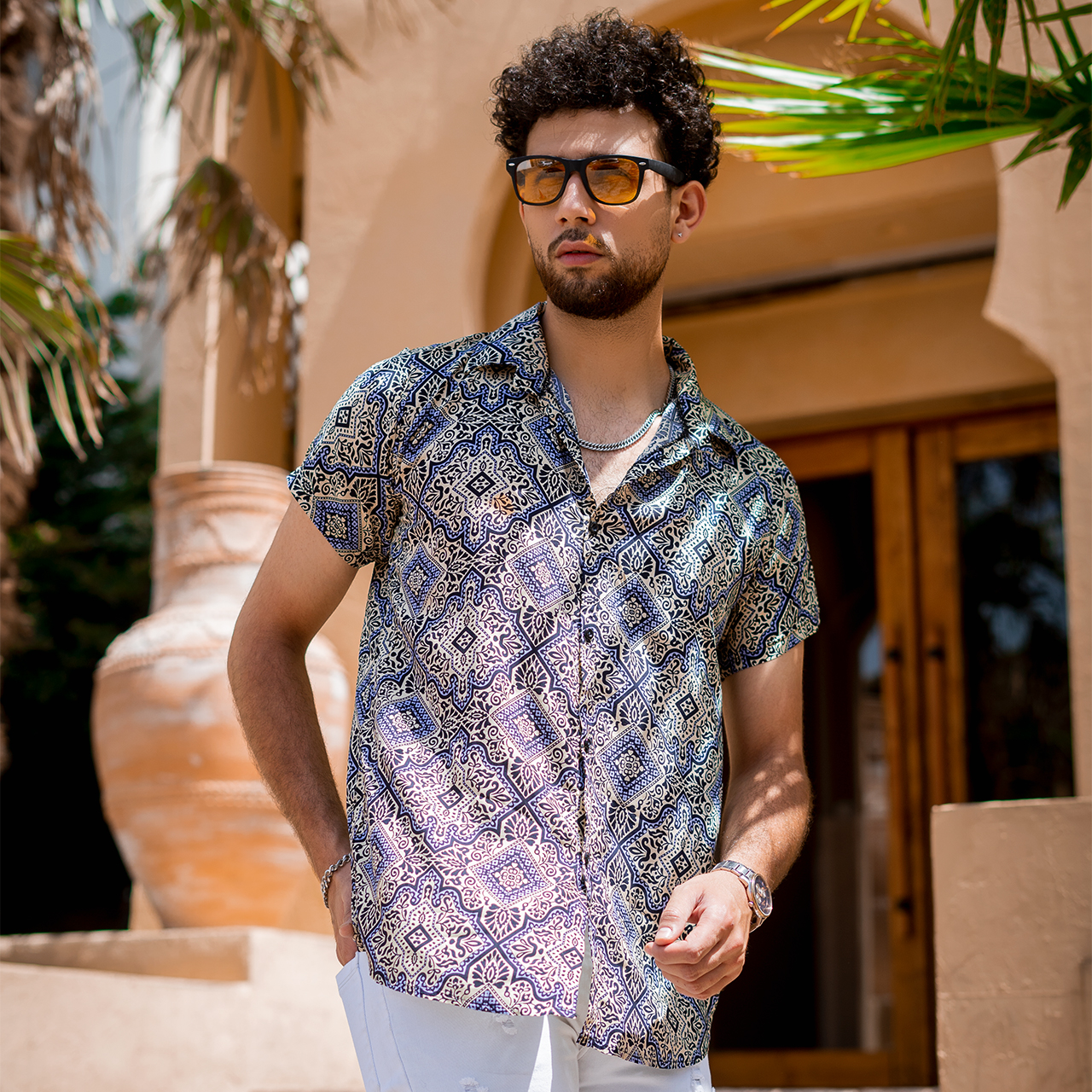 پیراهن مردانه زردبته جقه مدل56