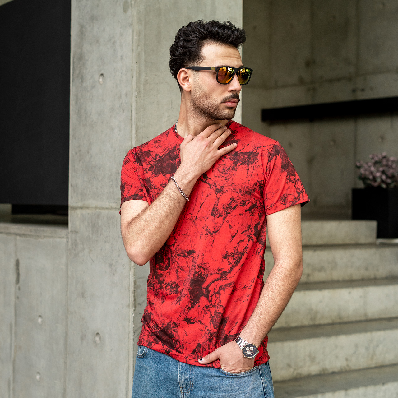تیشرت مردانه قرمز آبرنگی مدل 61