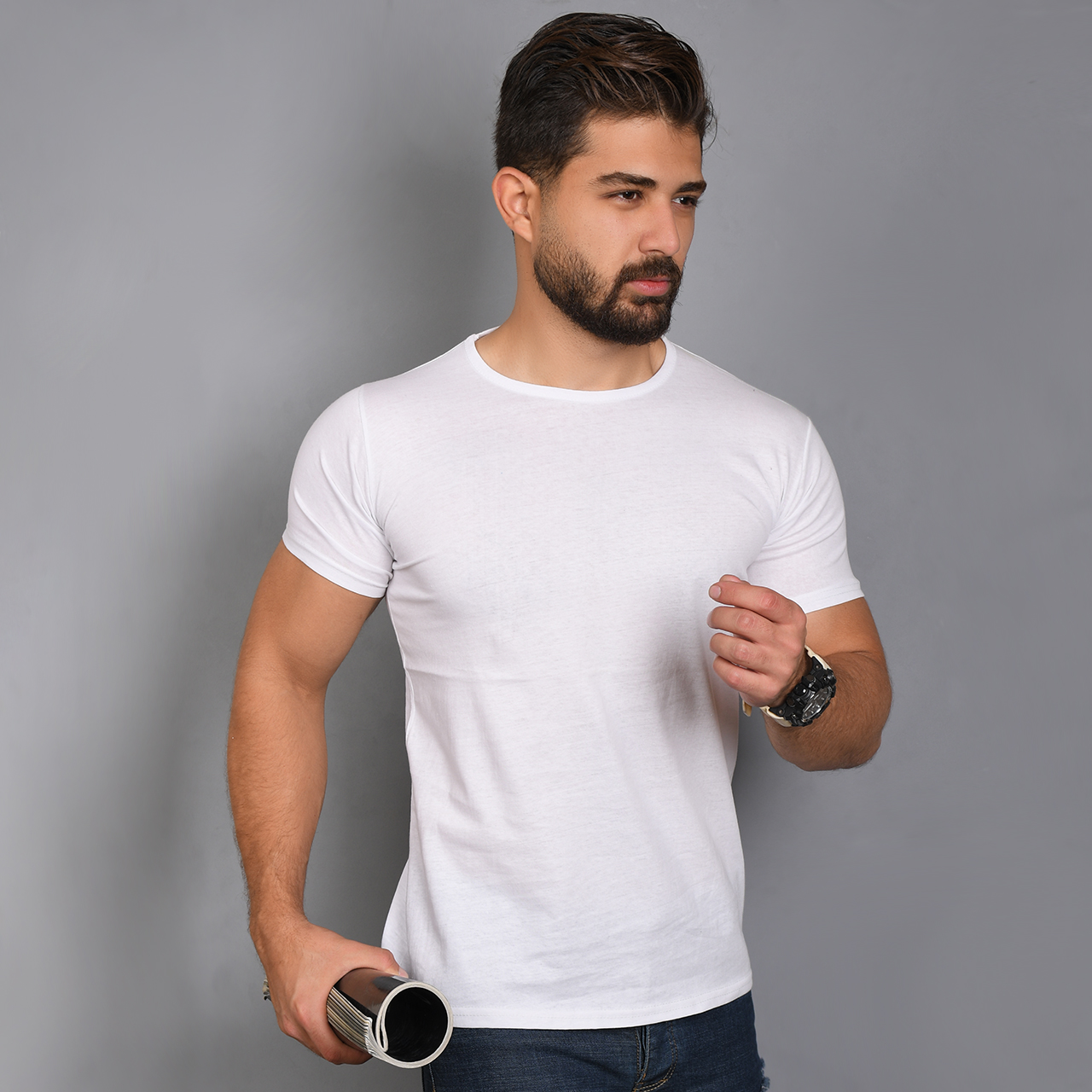 تیشرت مردانه ساده سفید(T) مدل adrian