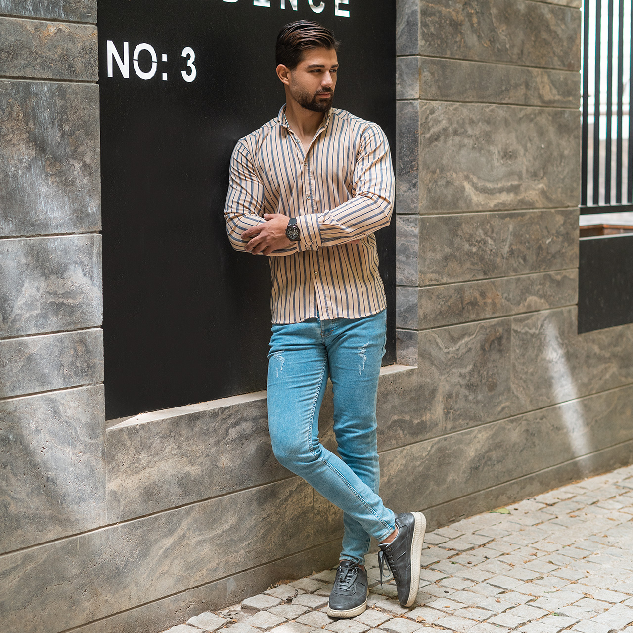 پیراهن مردانه (T)راه راه کرم مدل Ronino