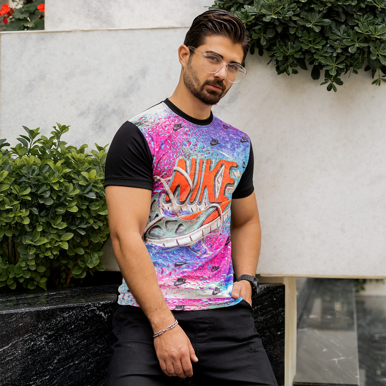 تیشرت مخمل مردانه نایک کفشی صورتی مدلL105