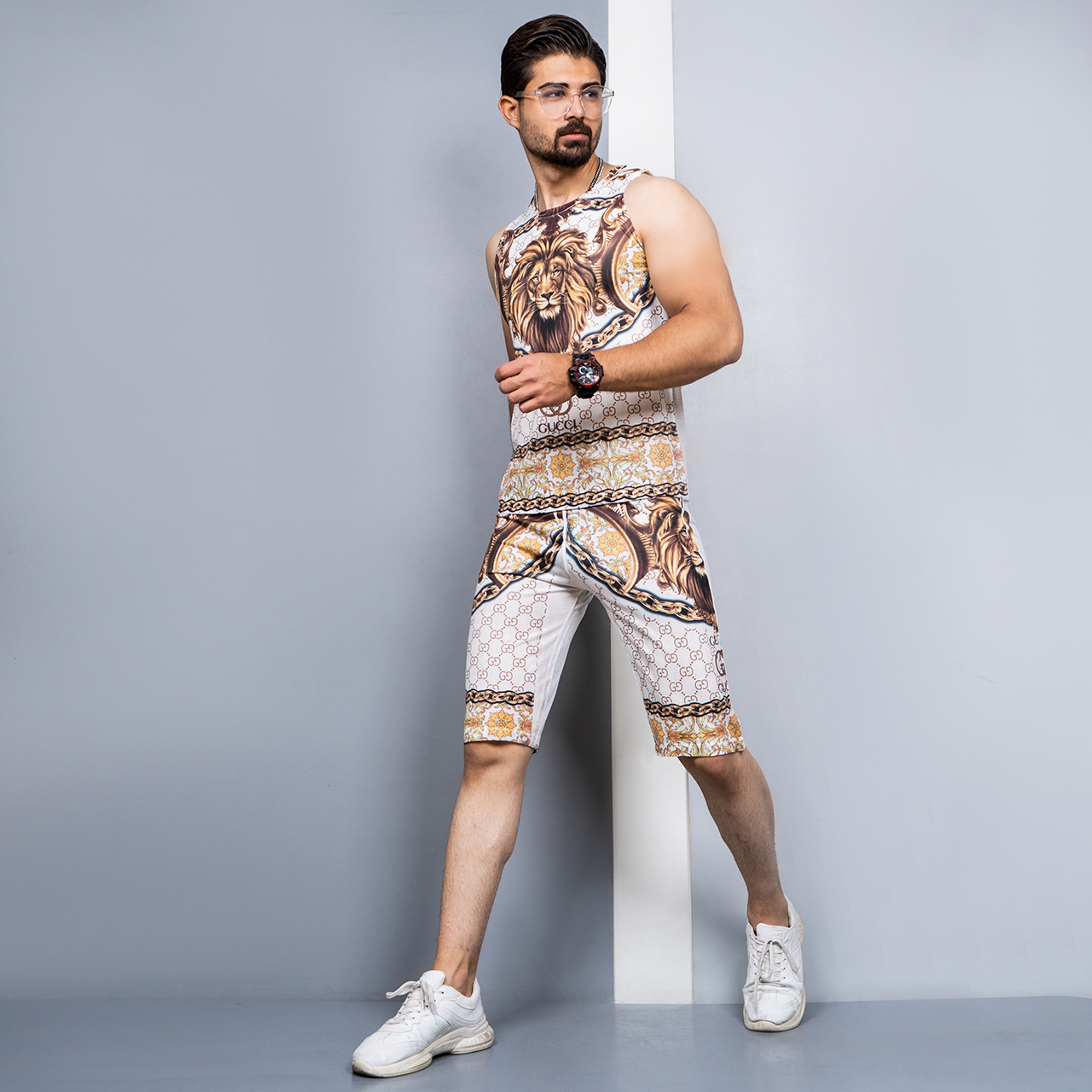 ست رکابی شلوارک گوچی طرح شیر مردانه مدل N122