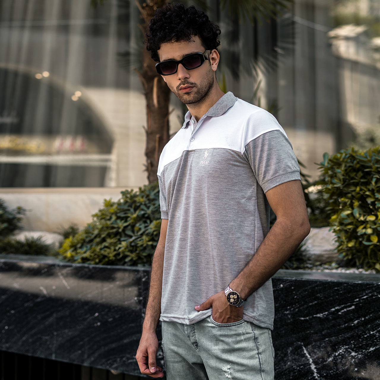 تیشرت مردانه POLO طوسی- سفید مردانه Mazyar