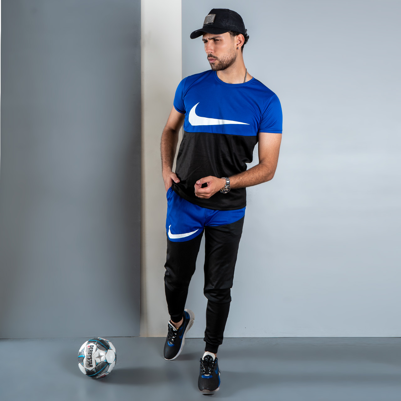 ست تیشرت شلوار نایک مشکی آبی مردانه مدلMs2