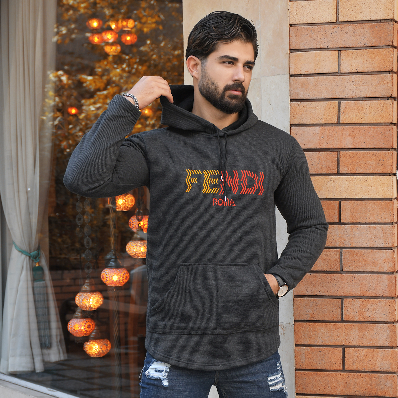 هودی مردانه Fendi ذغالی مدل K90