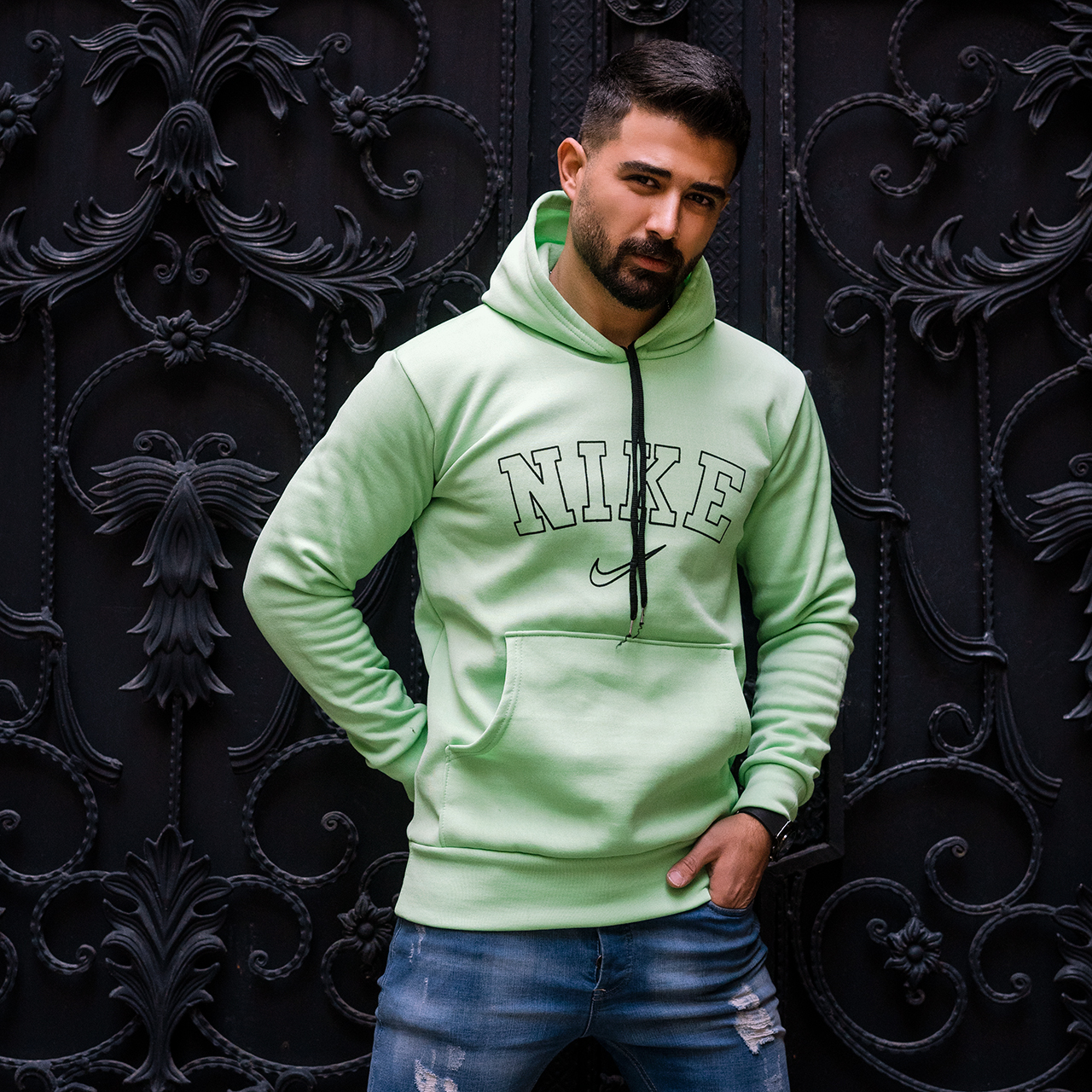 هودی مردانه نایک سبزآبی مدل TEMPA