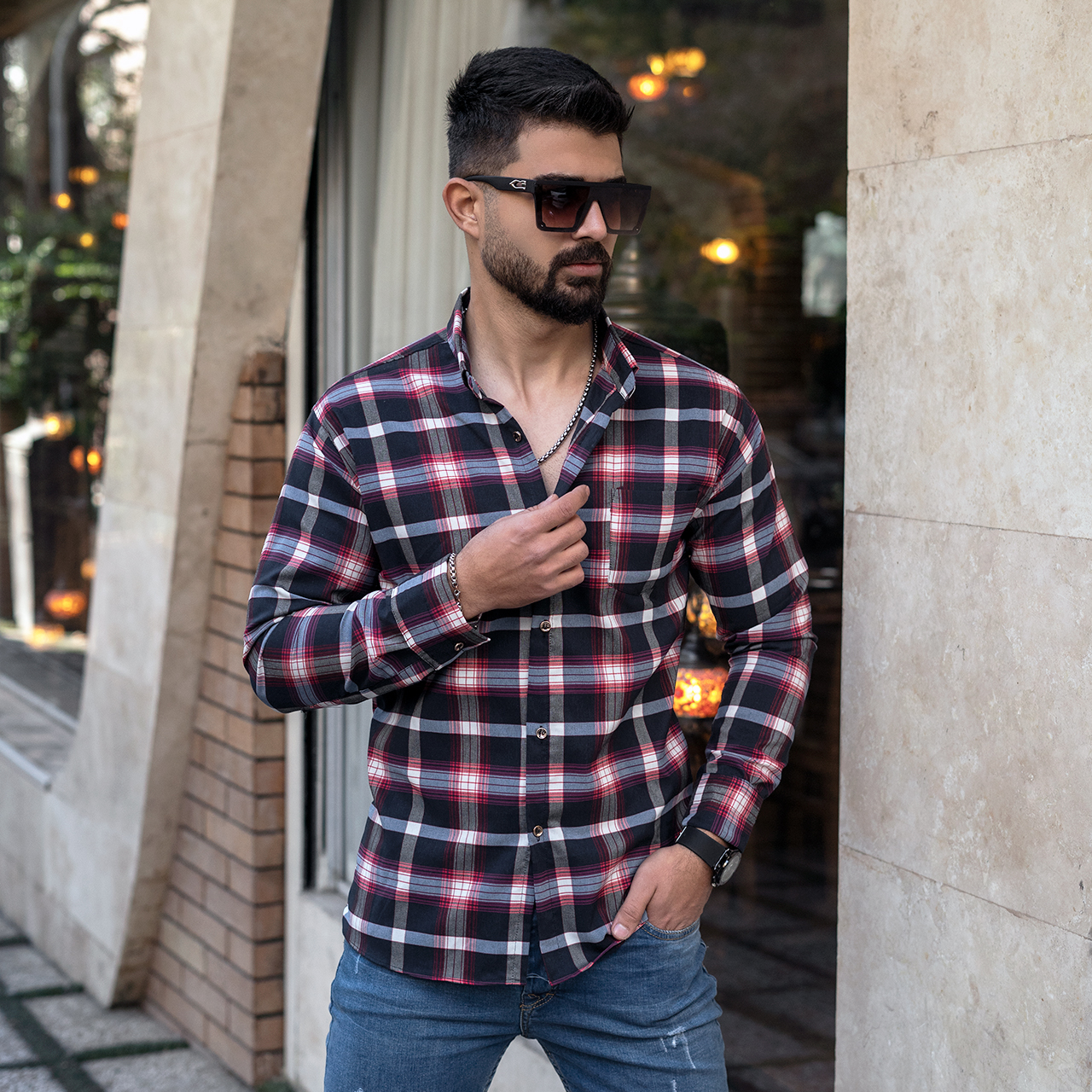 پیراهن مردانه سرمه ای قرمز مدل Redi
