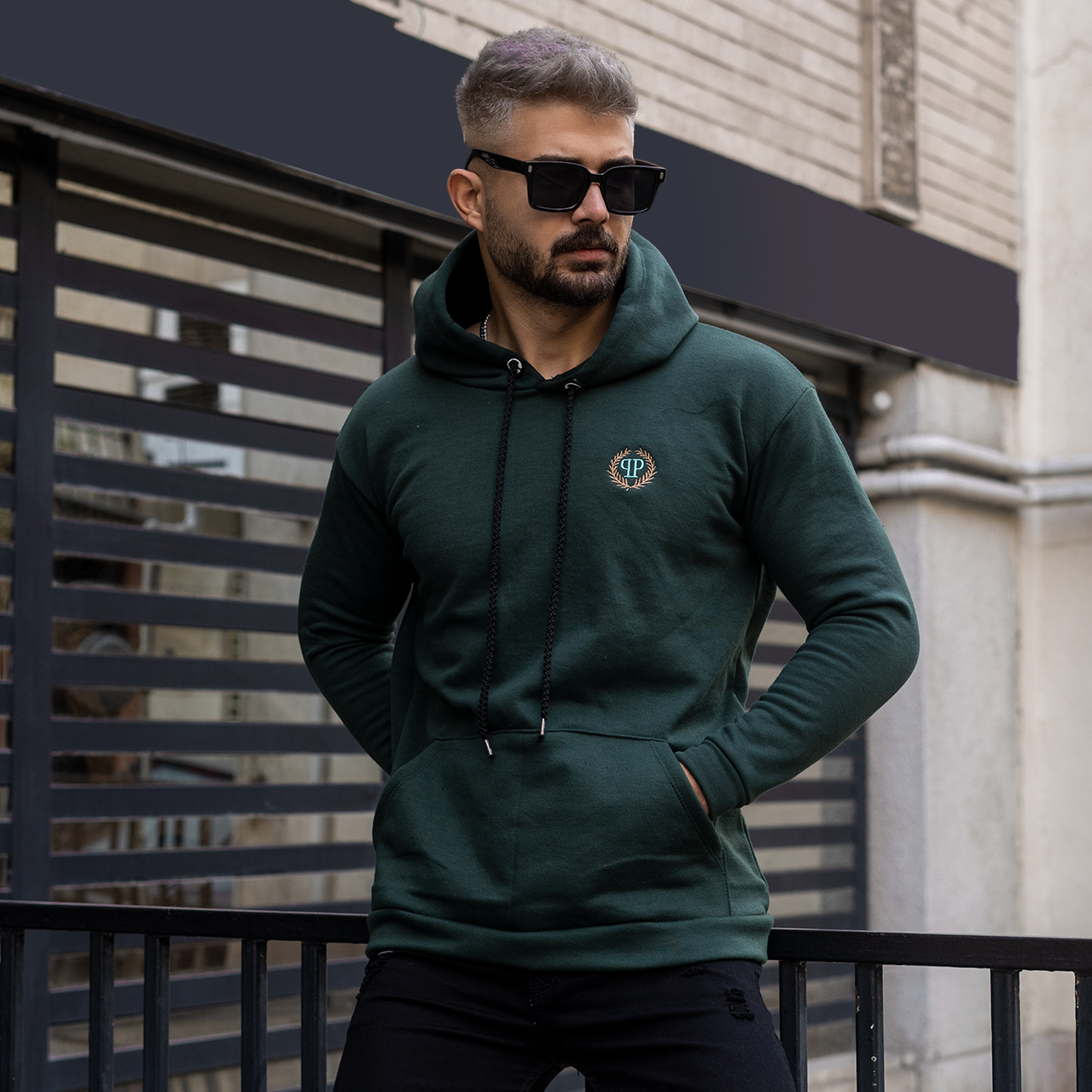 هودی مردانه سبز تیره مدل Zanko
