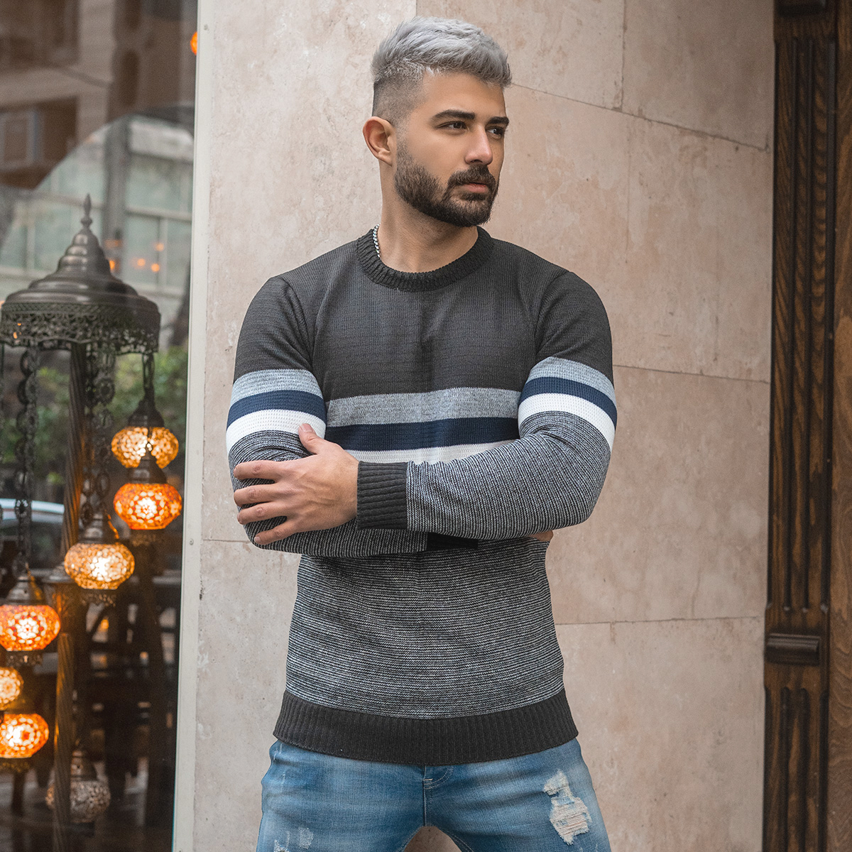 پلیور مردانه ذغالی مدل MISHA