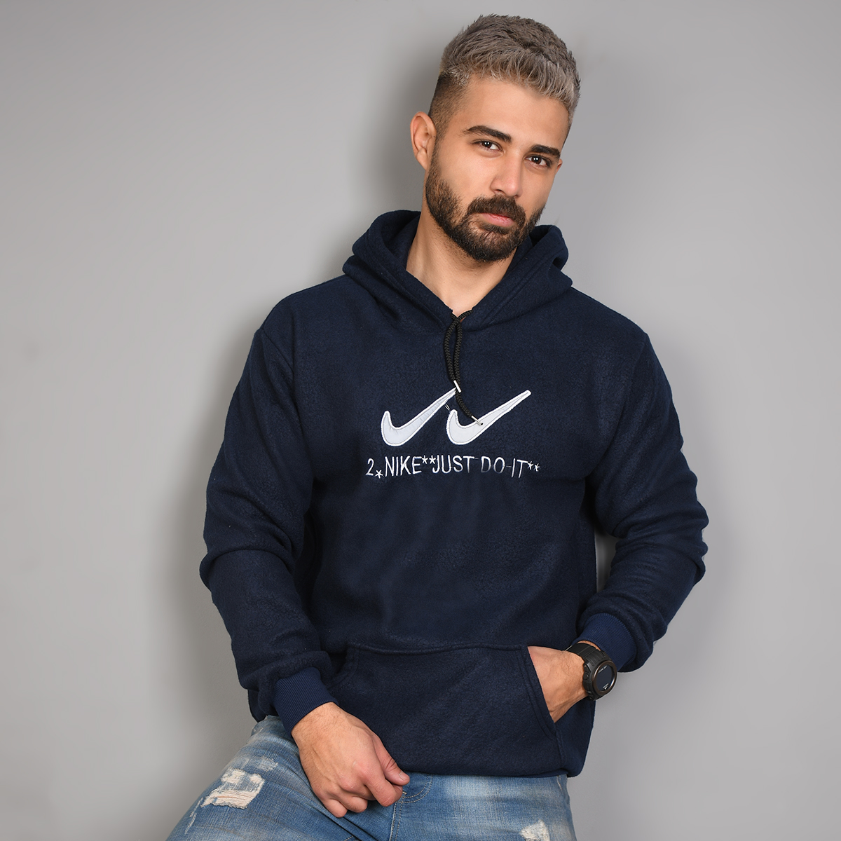 هودی مردانه سرمه ای 2Nike مدل kavalo