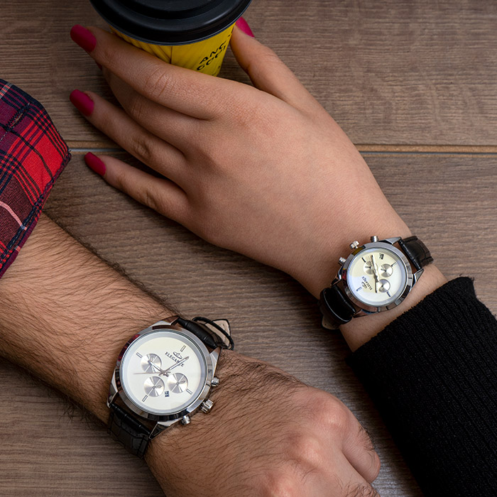 ست ساعت ELEGANCE نقره ای صفحه سفید مدل Rita