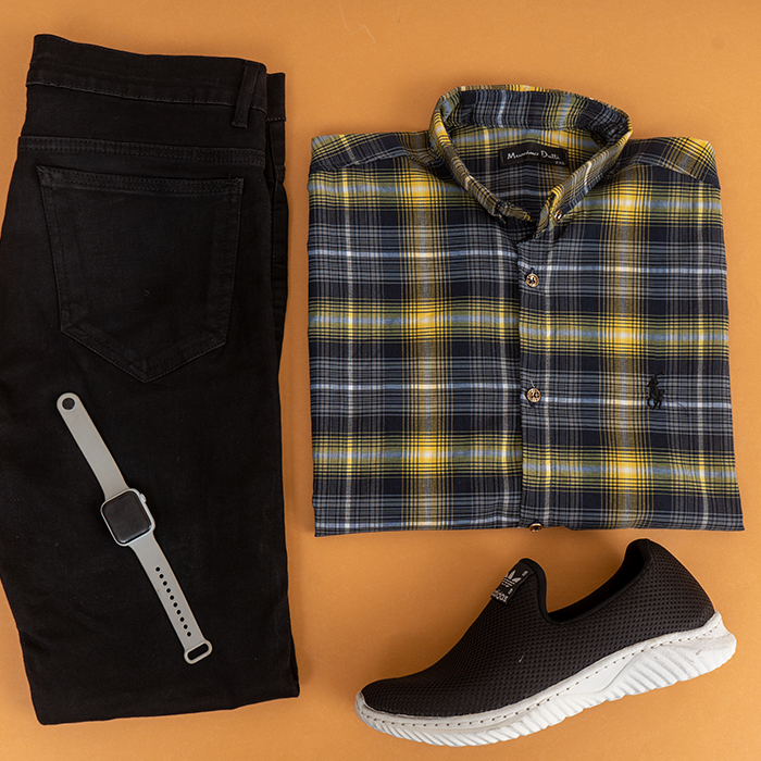 پیراهن مردانه زرد سرمه ای مدل Farzad