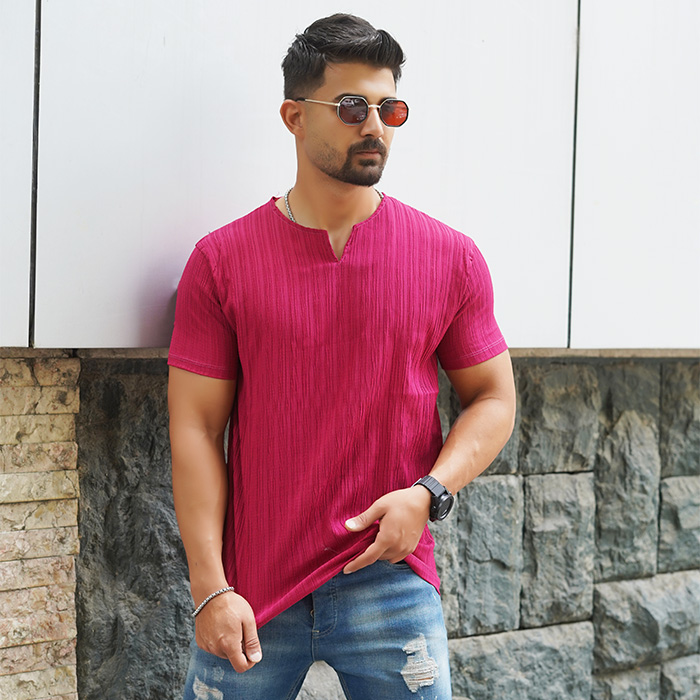 تیشرت مردانه زرشکی آستین کوتاه مدل Bardia