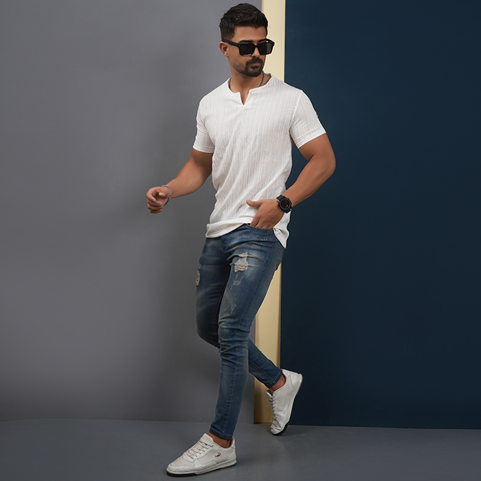 تیشرت مردانه سفید آستین کوتاه مدل Bardia