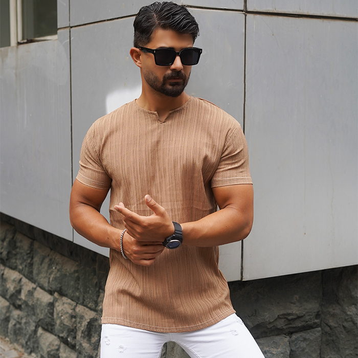 تیشرت مردانه خاکی آستین کوتاه مدل Bardia