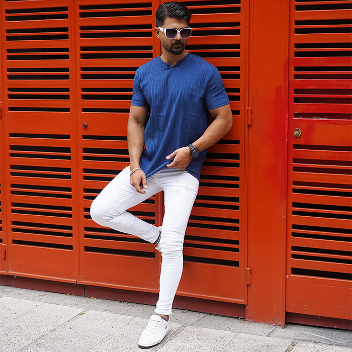 تیشرت مردانه آبی آستین کوتاه مدل Bardia