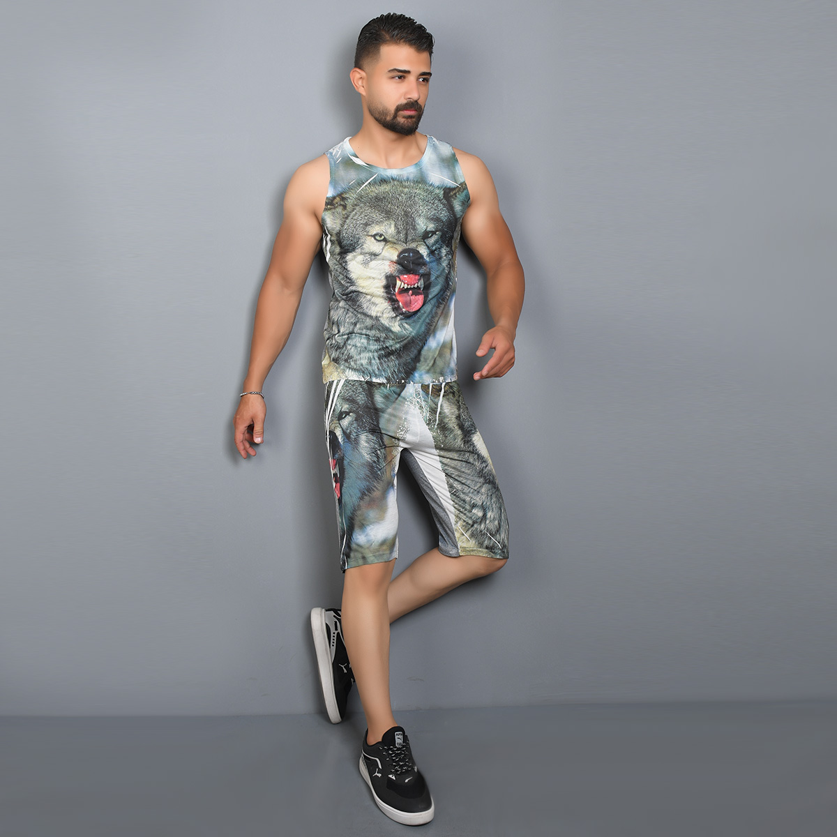 ست رکابی شلوارک مردانه مدل Wolf