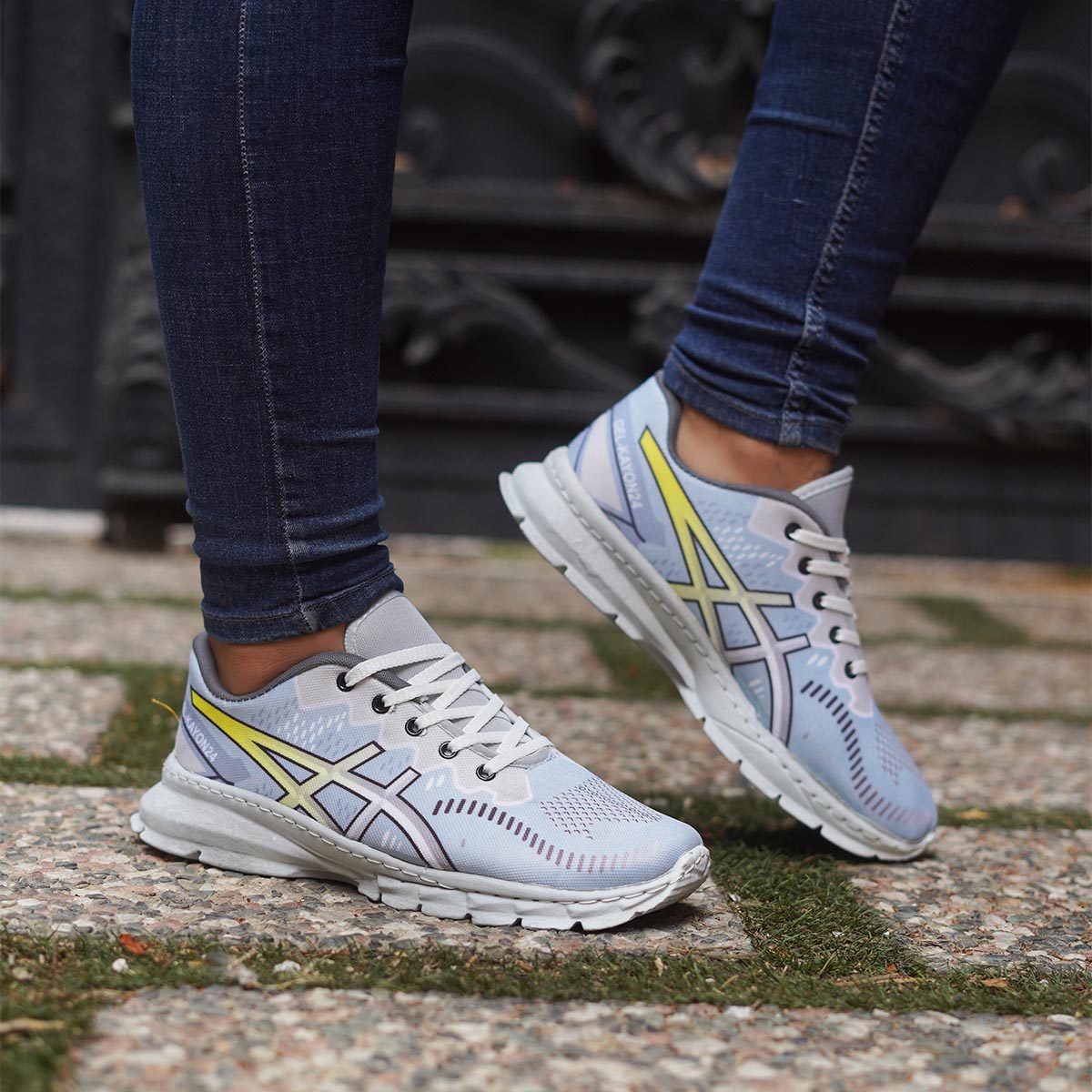 کفش مردانه اسیکس طوسی زرد (T) مدل dahak