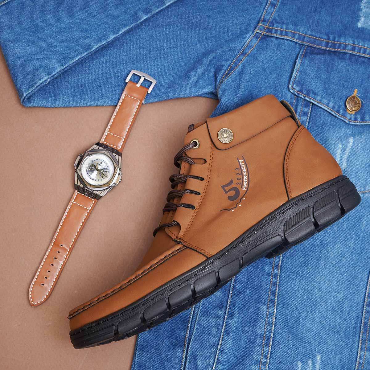 نیم بوت قهوه ای مردانه مدل FIVE