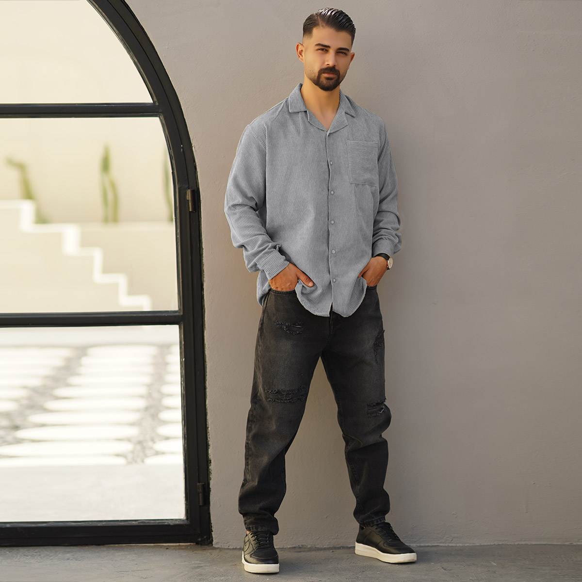 پیراهن مردانه کبریتی طوسی مدل Behtash