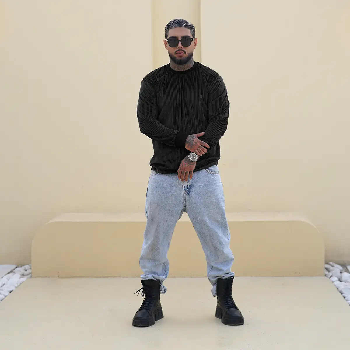 تیشرت آستین بلند مشکی مردانه مدل Behrouz