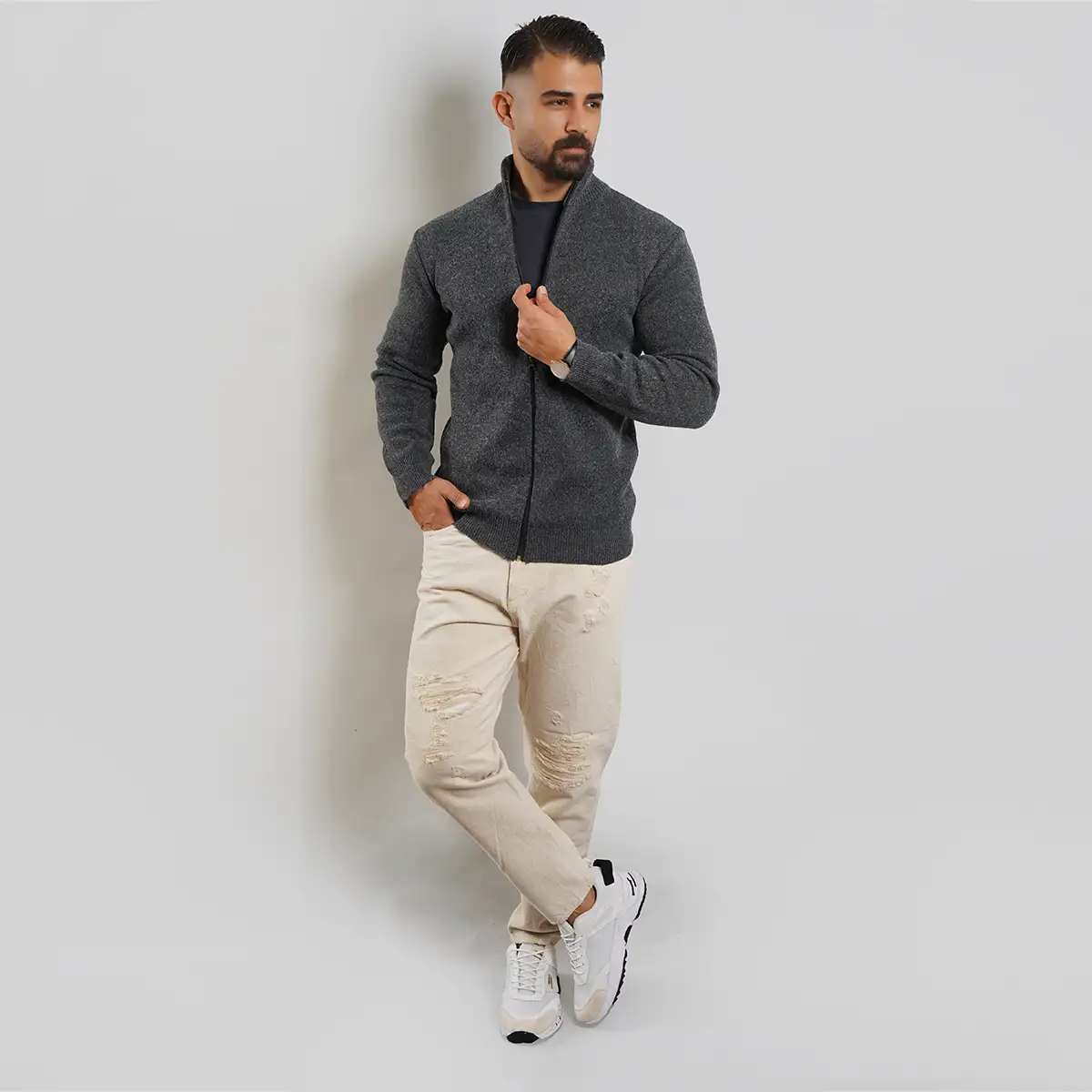 سوییشرت مردانه ذغالی مدل Meysam