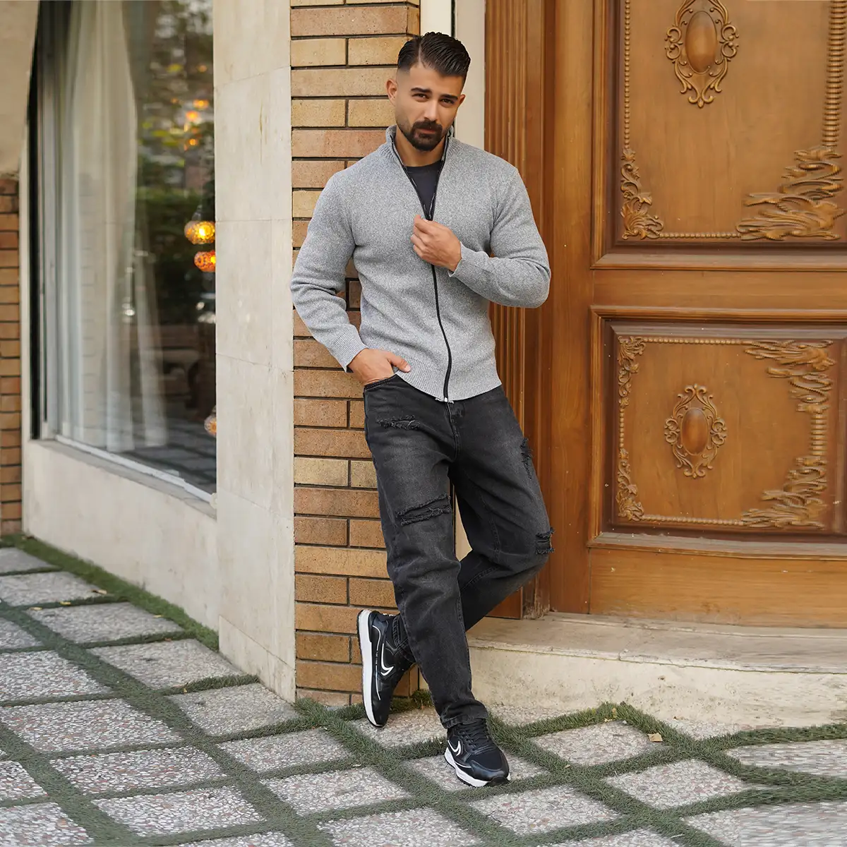 سوییشرت مردانه طوسی مدل Meysam