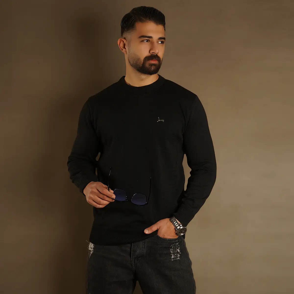 پلیور یقه گرد پوما مشکی مدل Danyal