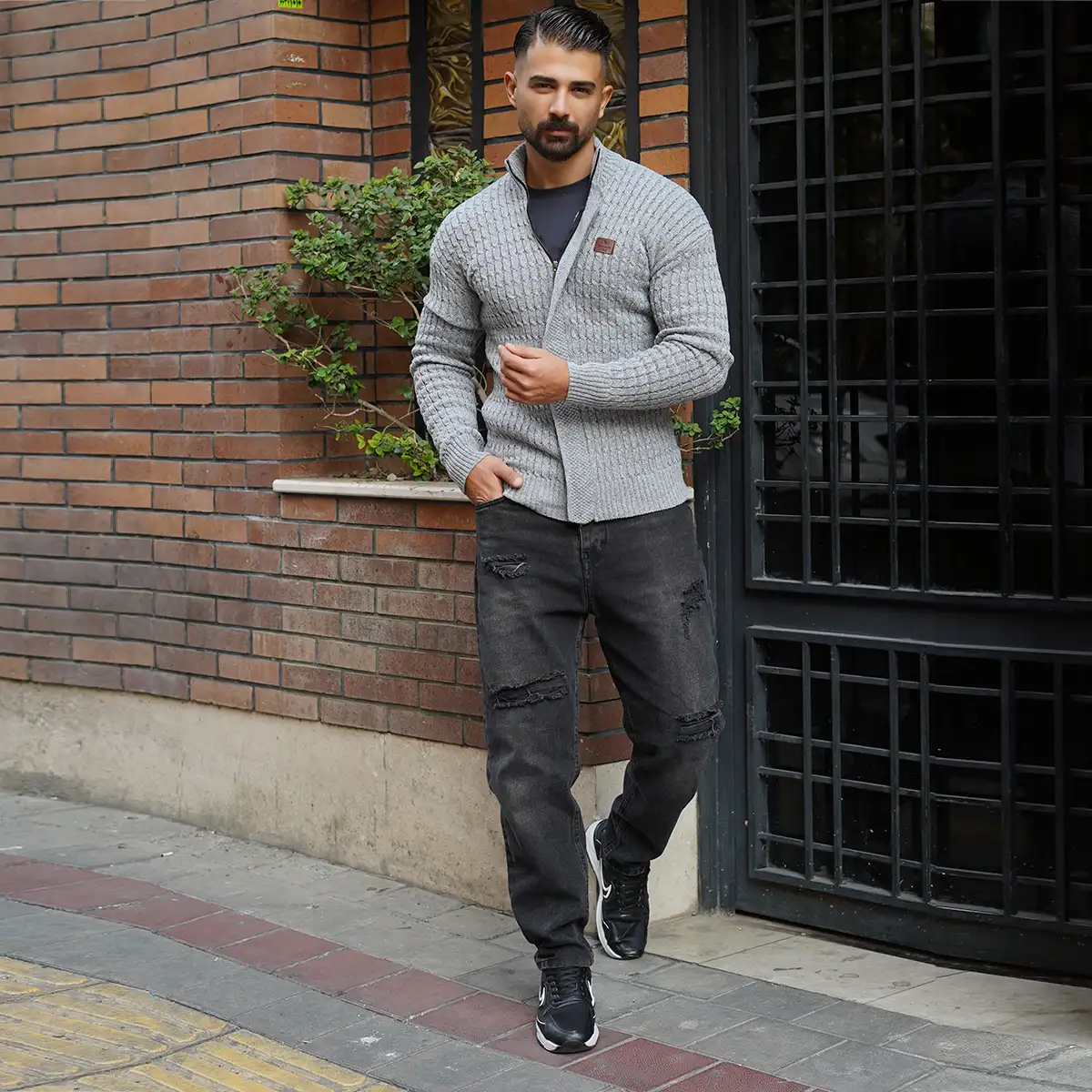 سوئیشرت بافت طوسی مردانه مدل OKSEN