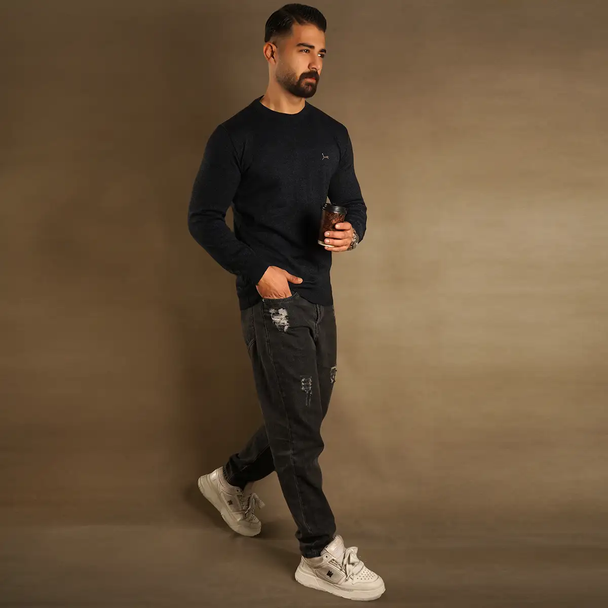 پلیور یقه گرد پوما سرمه ای مدل Danyal